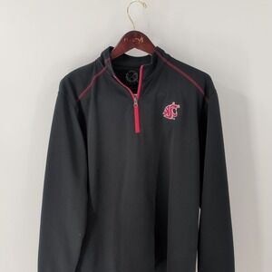 Vtg Washington State Cougars 1/4-Zip Campus Drive Mens Black Sweatshirt Size L